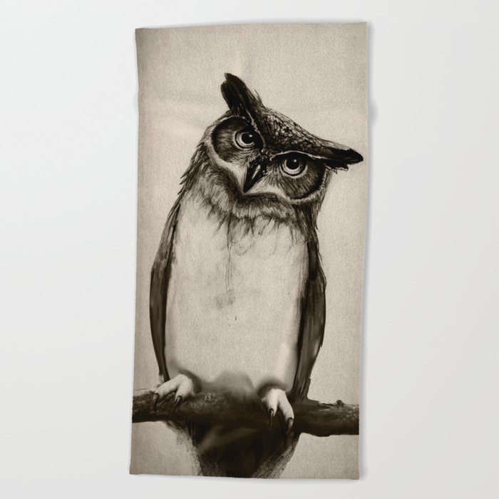 Owl Sketch Beach Towel