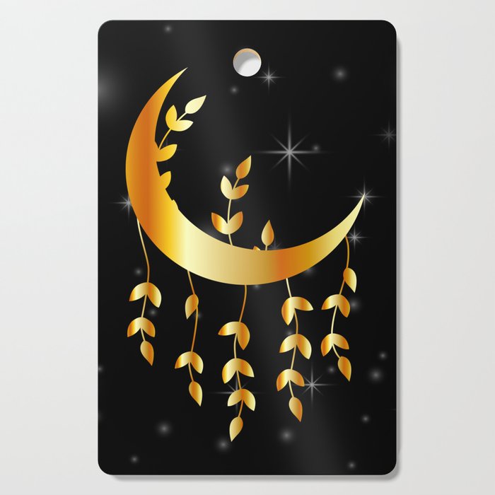 Mystic golden moon dream catcher with leaves Cutting Board
