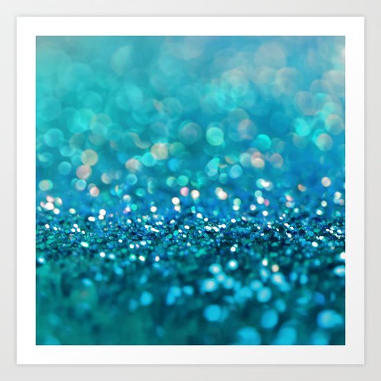 Aqua turquoise blue shiny glitter print effect- Sparkle Luxury Backdrop Art Print
