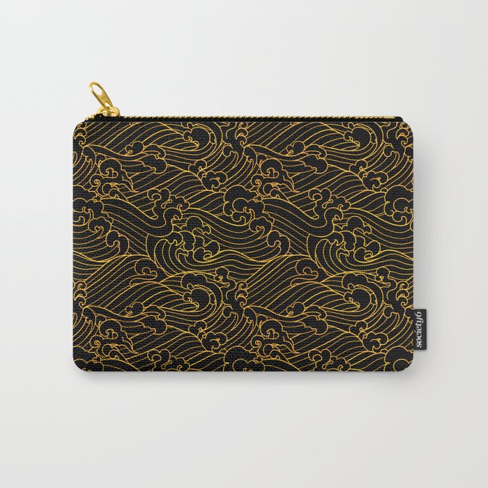 Golden Waves in Black Carry-All Pouch