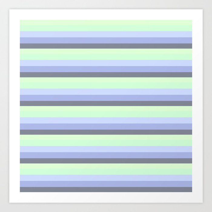 Pastel Blue Green Gray stripeS Art Print