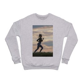 Running woman morning workout. Female Runner. Jogging during sunrise. Workout in a Park. Sporty Crewneck Sweatshirt