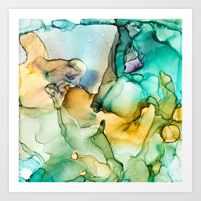 Caribbean Beach Alcohol Ink Abstract Painting Art Print By