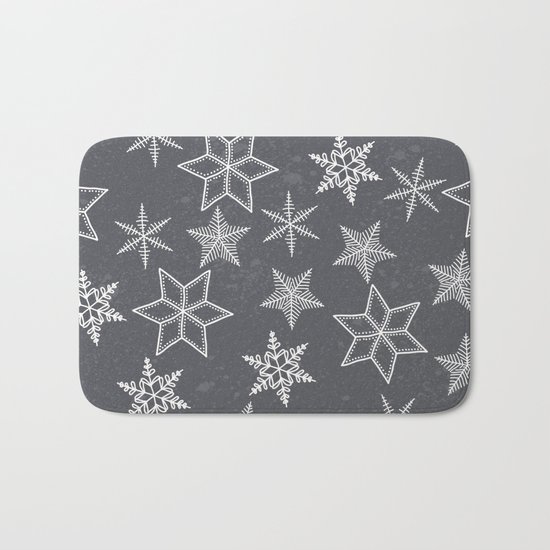 Snowflakes on grey background Bath Mat