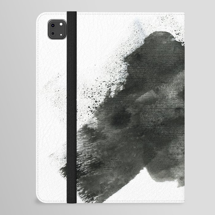 Abstract ink background. Marble style. Black paint stroke texture on white paper Grunge mud art. Macro image of pen juice. Dark Smear.   iPad Folio Case