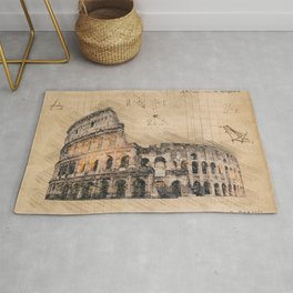 The Colosseum Rome Vintage Art Drawing Area & Throw Rug