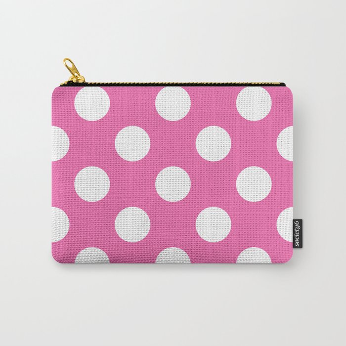 Geometric Candy Dot Circles - White on Strawberry Pink Carry-All Pouch