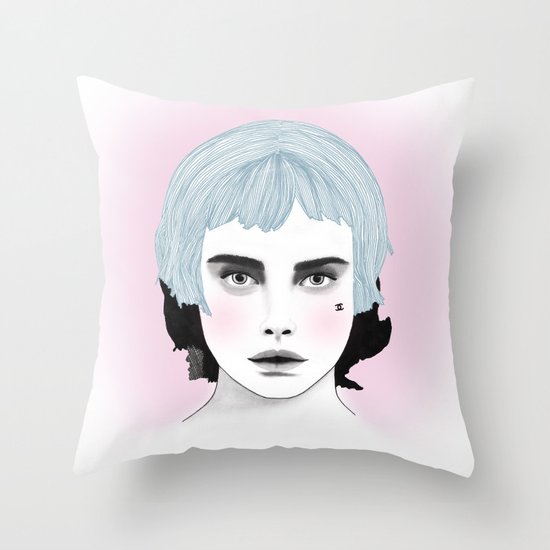 Fashion Illustration - Chanel Blue Throw Pillow
