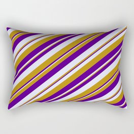 [ Thumbnail: Dark Goldenrod, Indigo, and Lavender Colored Lined Pattern Rectangular Pillow ]