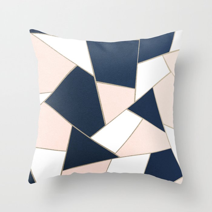 Navy Blue Blush White Gold Geometric Glam #1 #geo #decor #art #society6 Throw Pillow