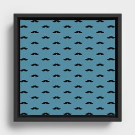 Black Mustache pattern on blue background Framed Canvas