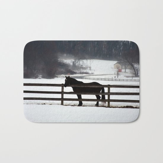 Horse in the Winter Fog Bath Mat
