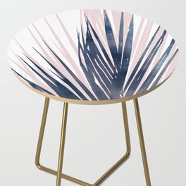 Contemporary Palm Leaf in Navy Blue and Blush Pink Side Table