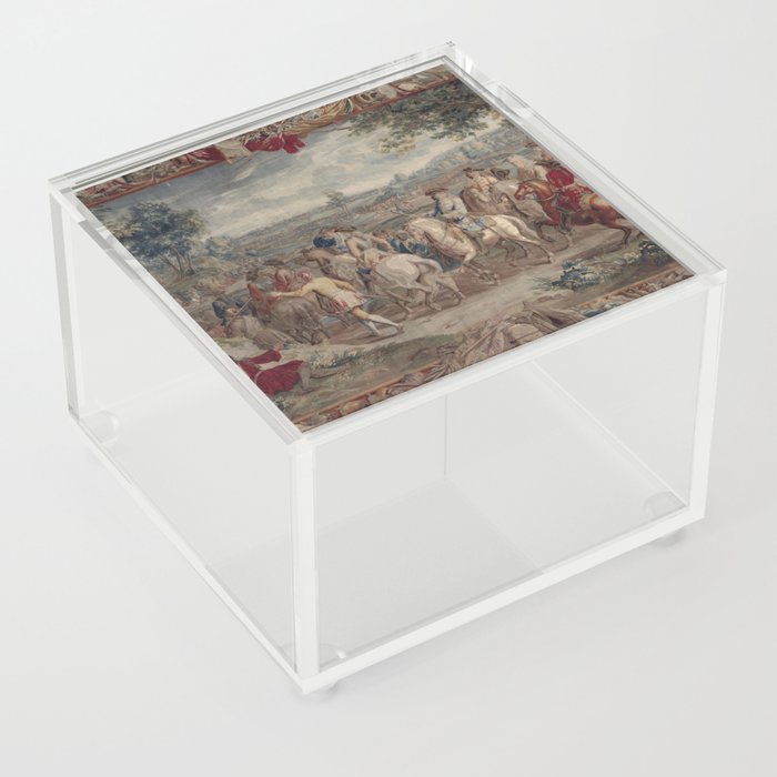 Antique 18th Century 'The March' Flemish Landscape Tapestry Acrylic Box