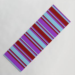 [ Thumbnail: Sky Blue, Dark Orchid, and Dark Red Colored Pattern of Stripes Yoga Mat ]