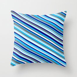 [ Thumbnail: Vibrant Dim Gray, Sky Blue, Light Cyan, Blue & Deep Sky Blue Colored Lined/Striped Pattern Throw Pillow ]