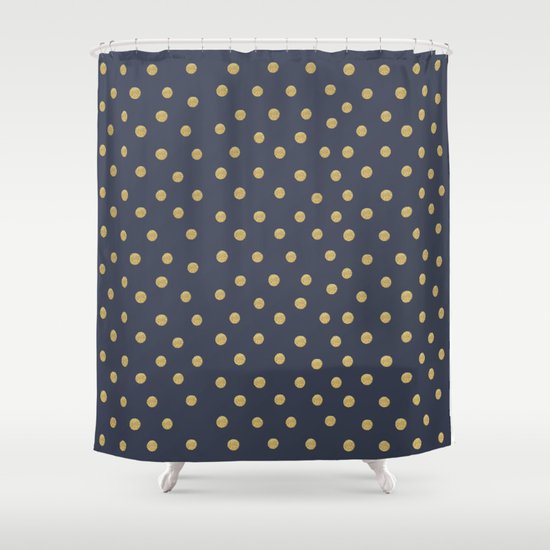 Gold Dots on Blue Shower Curtain