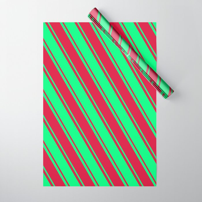 Green & Crimson Colored Lined Pattern Wrapping Paper