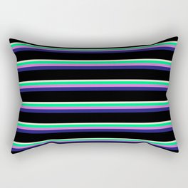 [ Thumbnail: Beige, Green, Orchid, Midnight Blue, and Black Colored Lined Pattern Rectangular Pillow ]