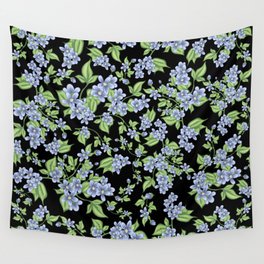 Blue Flowers With Leaves  Wall Tapestry