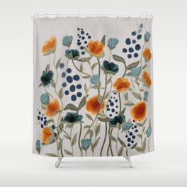 Dreamy Blue & Orange Wildflowers Shower Curtain