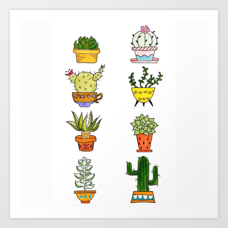 Succulents And Cacti Potted Plants Art Print By Lapetitemesange Society6