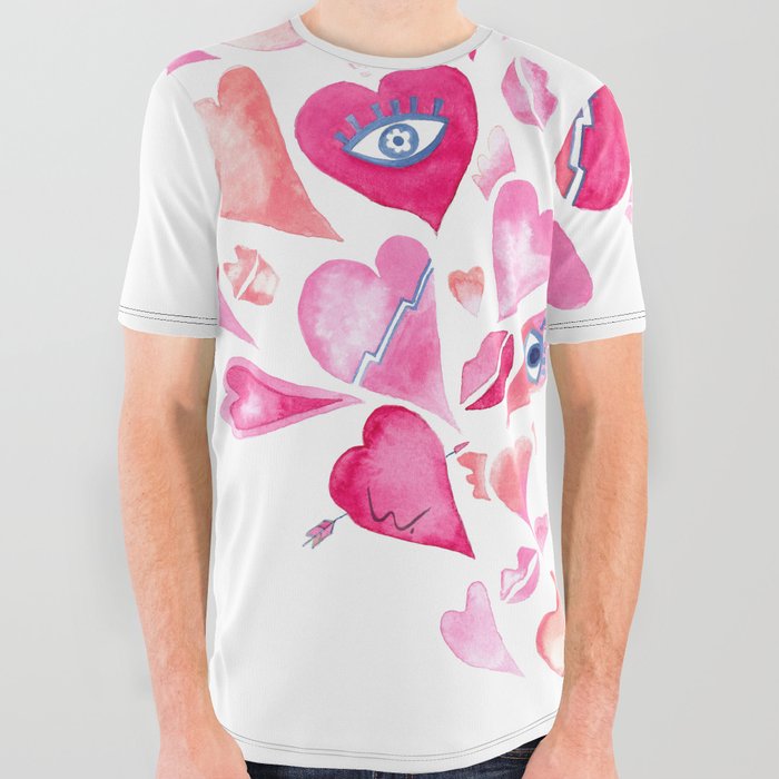 Hearts and kisses All Over Graphic Tee