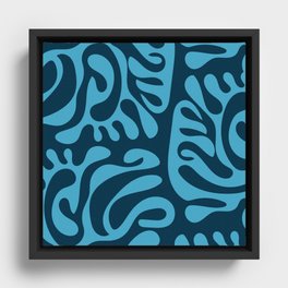 Mid Century Modern Curl Lines Pattern - Blue and Navy Framed Canvas