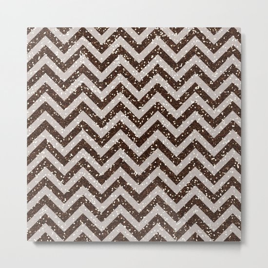 Sparkling brown glitter chevron pattern - coffee IV Metal Print