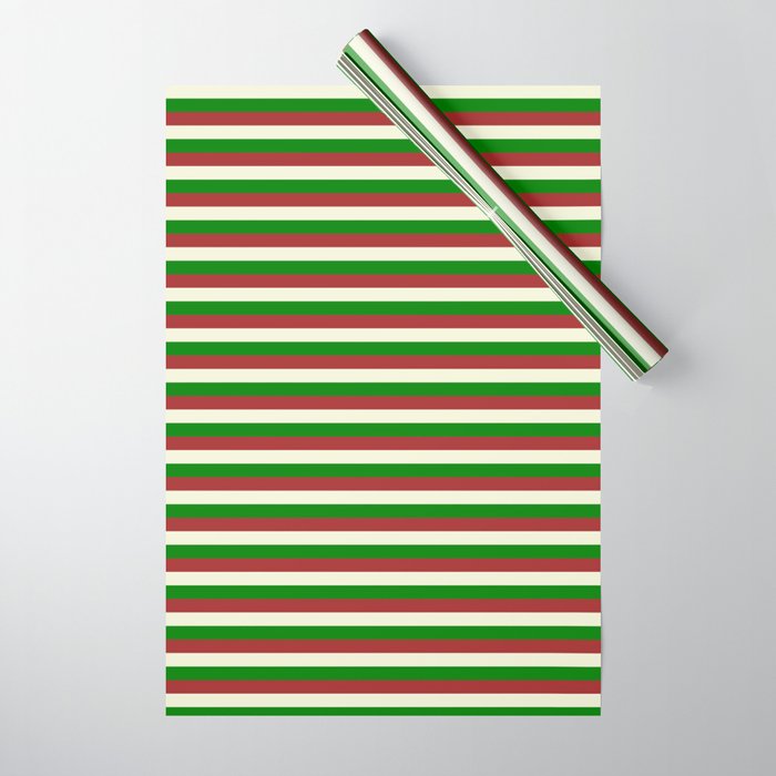 Green, Brown & Beige Colored Lined Pattern Wrapping Paper