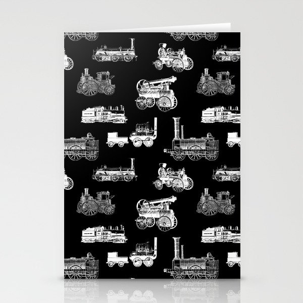 Antique Steam Engines // Black Stationery Cards