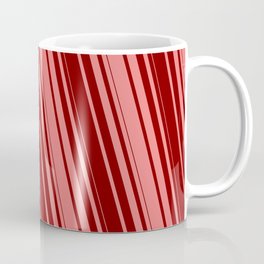[ Thumbnail: Light Coral & Maroon Colored Stripes Pattern Coffee Mug ]