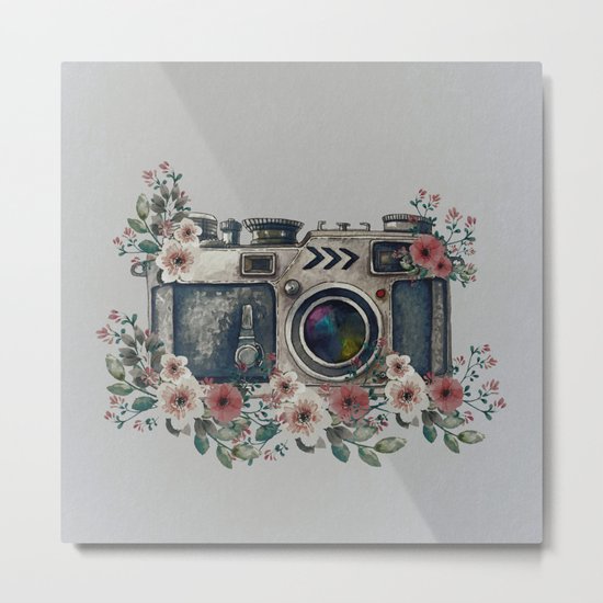 Camera with Summer Flowers Metal Print
