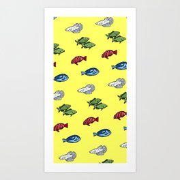 One Two, Red Blue by Syd Art Print | Colorful, Digital, Kids, Pattern, Cute, Yellow, Fish, Syd, Drawing 