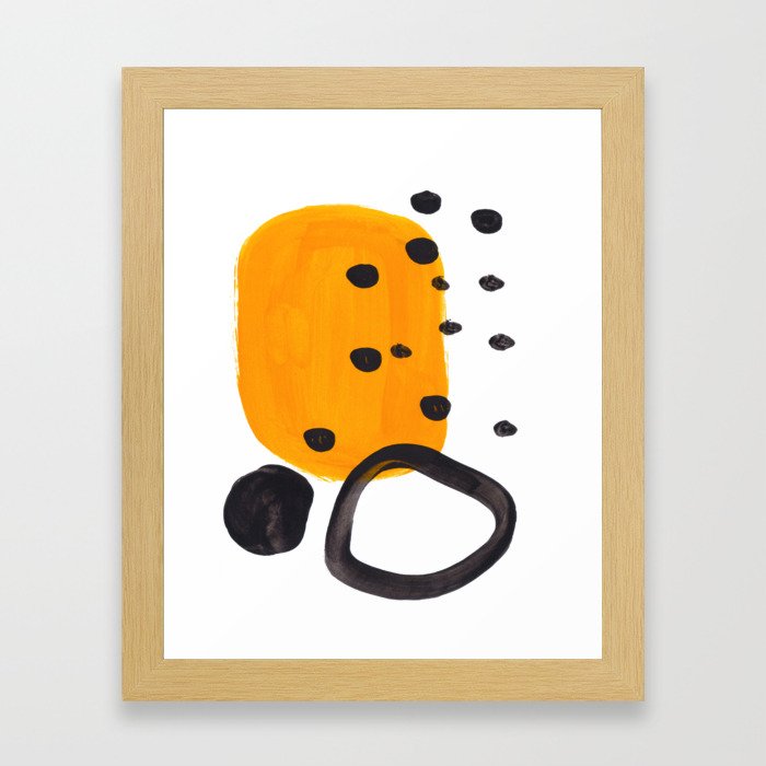 Mid Century Abstract Black & Yellow Fun Pattern Funky Playful Juvenile Shapes Polka Dots Framed Art Print