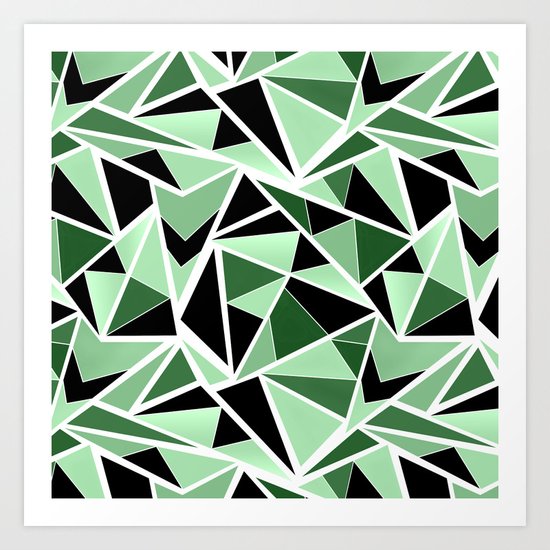 Abstract geometric pattern in black and green tones .Triangles . Art Print