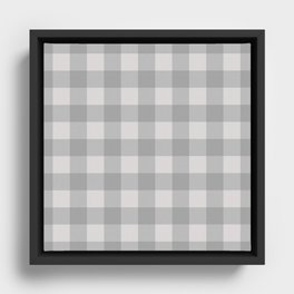 Grey Blue Checkered Plaid Squares Framed Canvas