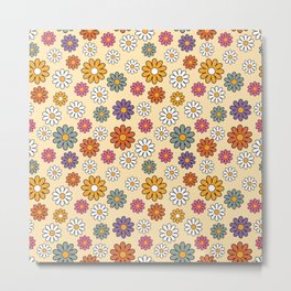 BLOOMING RETRO VIBES Metal Print | 70S, Flowers, Groovy, Floral, Boho, Colorful, 60S, Graphicdesign, 1960S, Hippie 