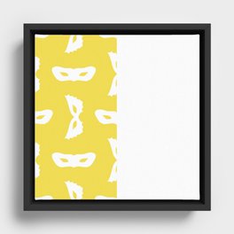 White Mask Silhouette on Yellow and White Vertical Split Framed Canvas