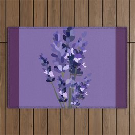 Floral Lavender Bouquet Design Pattern on Purple Outdoor Rug