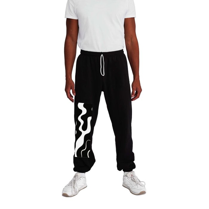 Abstract Groovy Swirl Pattern in Black&White Sweatpants