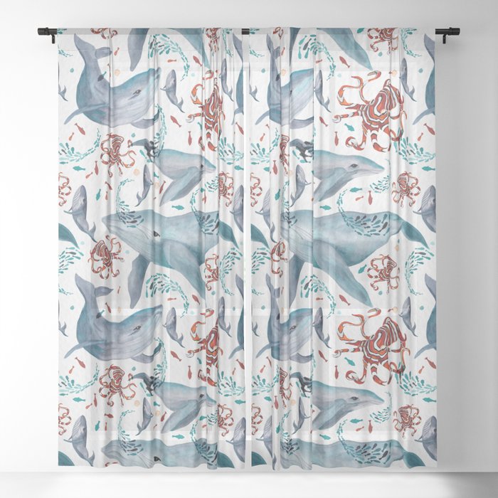 Whales and Octopuses Sheer Curtain