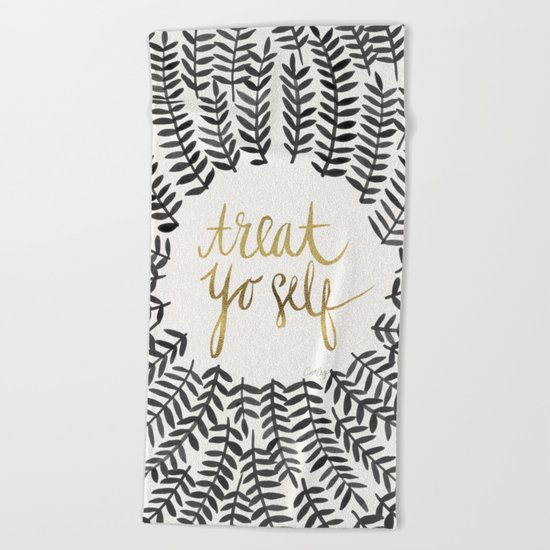 Treat Yo Self – Black & Gold Beach Towel