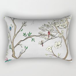 Chinoiserie Panels 1-2 Silver Gray Raw Silk - Casart Scenoiserie Collection Rectangular Pillow