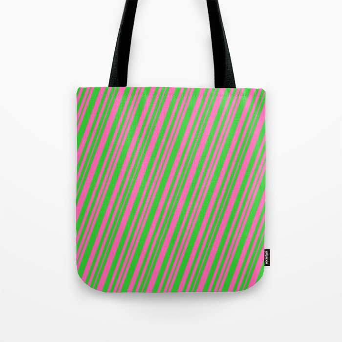 Hot Pink & Lime Green Colored Lines/Stripes Pattern Tote Bag