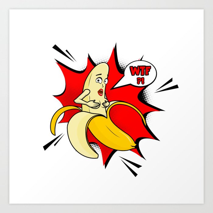 Vector adult character. Funny illustration naked banan with boobs and pop  art cloud WTF. Banana stri Art Print by Milatoo