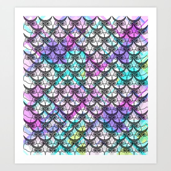 Frowning owls Art Print