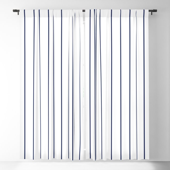Classic Blue Baseball Stripe Lines On White Blackout Curtain