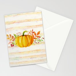 Pumpkin in Watercolor with Striped Background Stationery Card