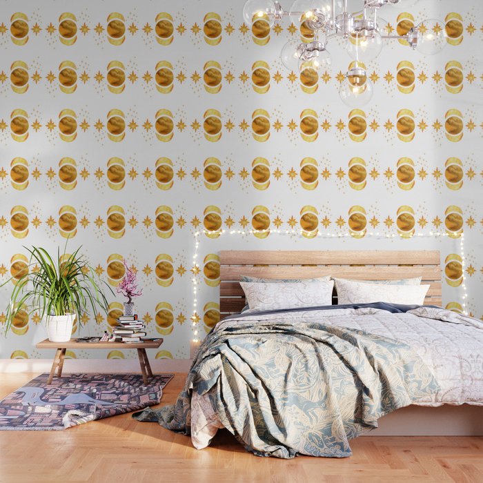 Boho Style Abstract Sun And Moons Star Watercolour Design Wallpaper
